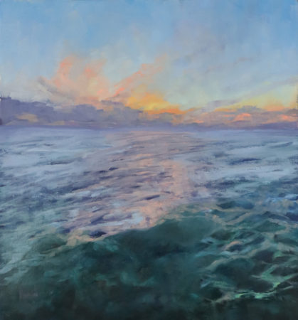 Taking the Skies Taking the Water, oil on canvas, size: 25" x 20", sea, reflections, sunset and clouds, landscape/seascape